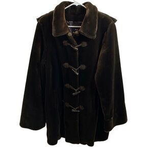 Ladies Dennis by Dennis Basco Brown Faux Fur‎ Jacket with Hood Size Medium